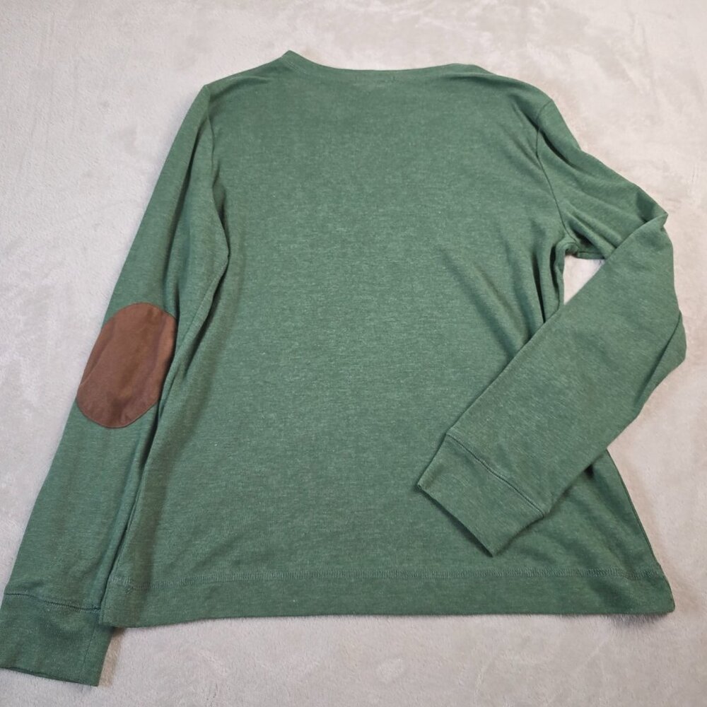 Lauren Ralph Lauren Top Womens Large Green Brown Faux Suede Elbow Patches Preppy - Picture 14 of 15